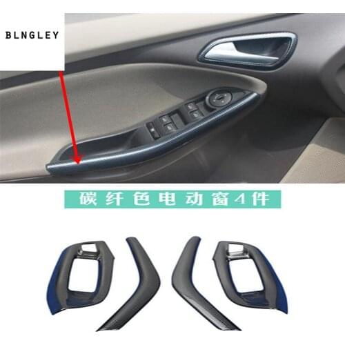 4pcs/lot ABS carbon fiber grain car window lift panel decoration cover for 2012-2017 FORD FOCUS 3 MK3