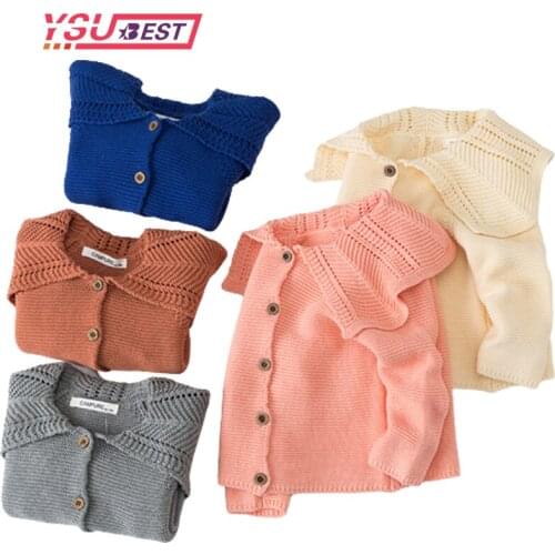 Baby Girls Cardigan 0-3 Years Old Baby Sweater Autumn Winter Lotus Leaf Collar Solid Color Childrens Sweater Kids Baby Cardigan