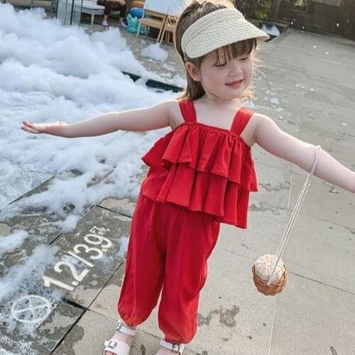 Girl suit net red new style summer girl Vest suspender suit fashion two piece set suit Chiffon Childrens wear children clothes