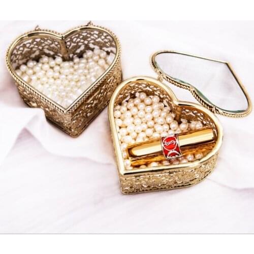 Creative Heart-shaped Metal Jewelry Storage Box Desktop Ornaments Hollow Love Storage Box For Home Storages Decoration