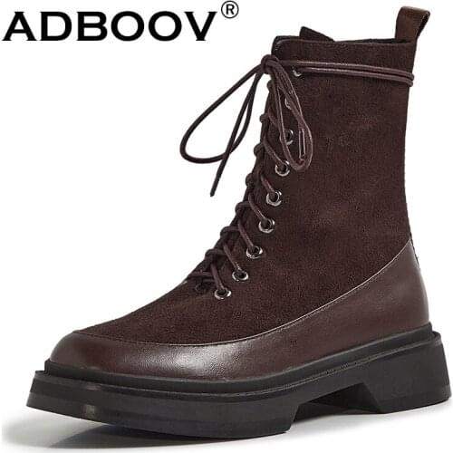ADBOOV Plus Size 35-43 Fashion Women Boots Lace-up Genuine Leather Winter Boots Shoes Ladies