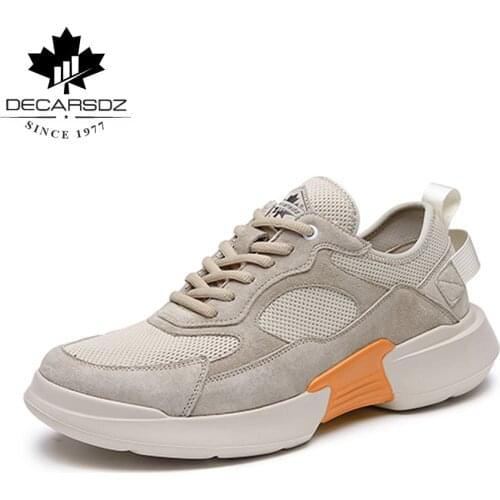 DECARSDZ Male Shoes 2021 Spring & Summer Men Casual Shoes Fashion Genuine Leather Casual Sneakers Comfy Lace-Up Men Shoes