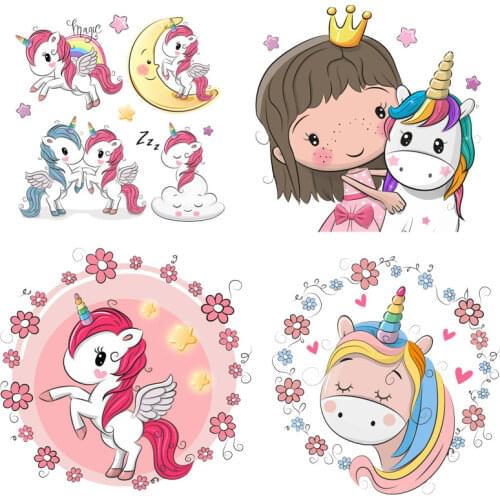 Unicorn Small Kids Stickers on Clothes Patches Children Decor Cute Animal Thermo Transfer Badges Applique on T-shirt DIY Tops E