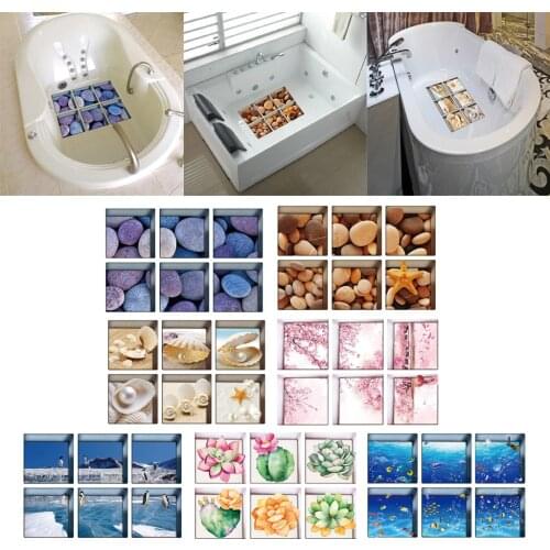 6pcs Non-slip Appliques 3D Effect Anti-slip Bathtub Stickers Tub Tattoos Decals for Home Bathtub Wall Floor Window