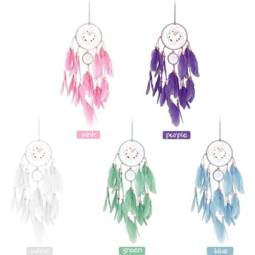 Newest Girl Heart Dream-Catcher National Feather Ornaments Lace Ribbons Feathers Wrapped Lights Girls Room Decor Dream-Catcher