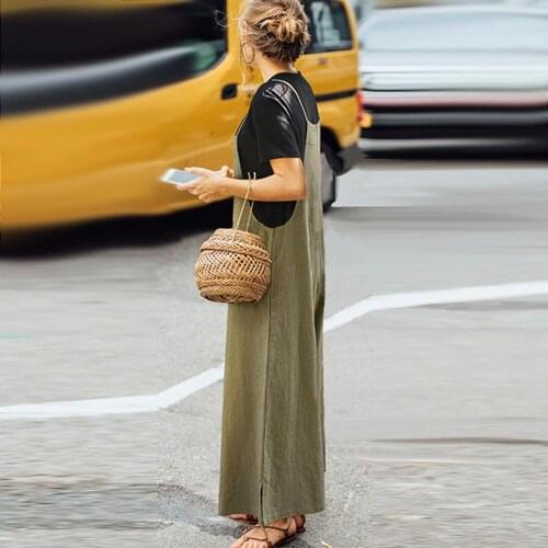 Solid Color Women Casual Loose Breathable Sleeveless Long Jumpsuit Overalls Loose Summer Wide Leg Loose Jumpsuit