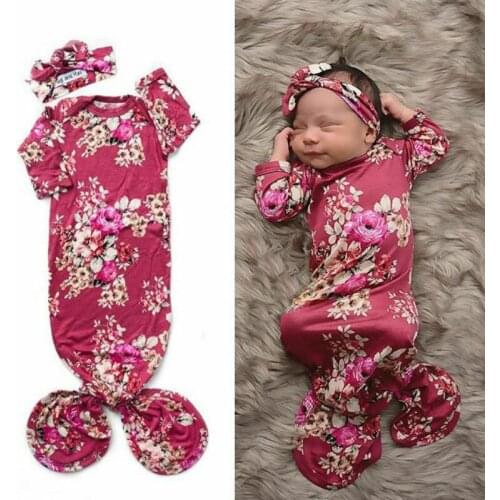 0-6M Girls Floral Long Sleeve Sleep Wrap Swaddle+Headband Baby Girl Floral Sleeping Bags For Newborn 8 Colors