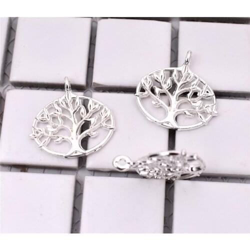 New Fashion 10pcs/lot 27x26mm Bright Silver Plated Tree Charms Pendant DIY Handmade Jewelry Accessories