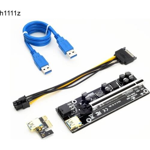 1 To 10pcs VER009 USB3.0 PCI-E Riser VER 009S PLUS Express 1X 4x8x 16x Extender pcie Riser Adapter Card SATA 15pin to 6pin Power