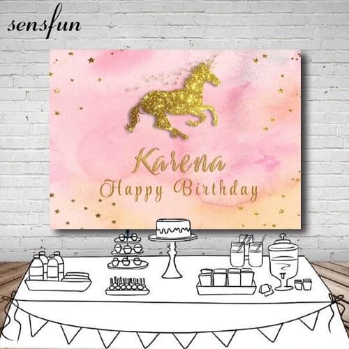 Pink Gold Glitter Unicorn Party Photography Backdrop 1st Birthday Newborn Baby Shower Dessert Table Banner Background 7x5FT