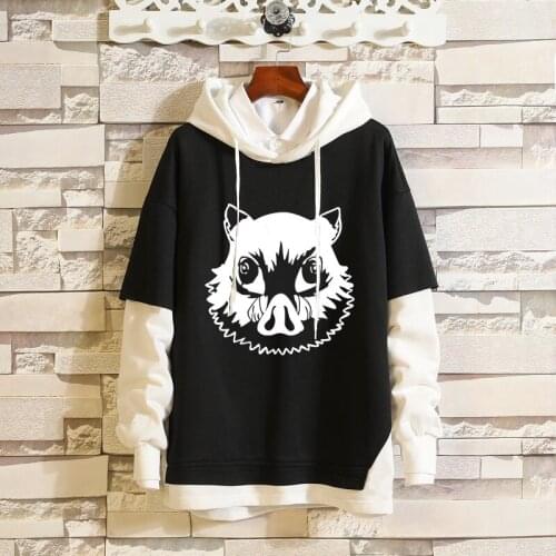 S-3XL Anime Demon Slayer: Kimetsu no Yaiba Cowboy Jacket Cosplay Costume Daily Men Women Black Splicing Hoodie Coat C67M192