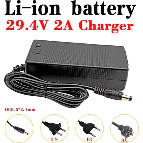 29.4V 2A lithium Battery Charger 25.2V 25.9V 29V 18650 7Series li-ion battery Charger For Electric Scooter ebike DC 5.5*2.1MM