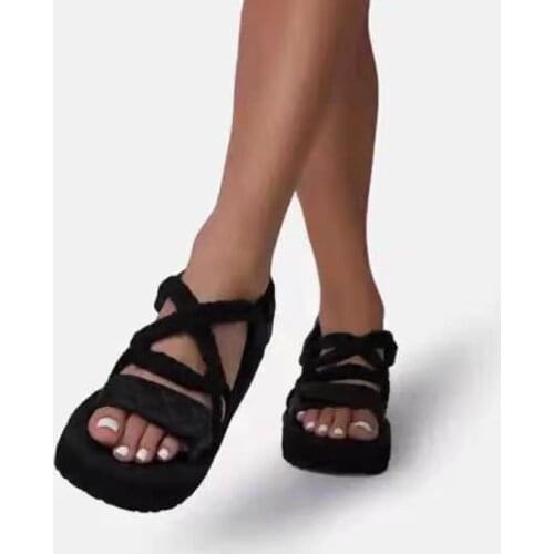 New 2021 Summer Women Open Toe Thick Sole Casual Sandals with Platform String Hook and Loop Big Size 43