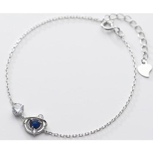 Sole Memory Planet Glitter Dreamy Blue Crystal Sweet 925 Sterling Silver Female Resizable Bracelets SBR201