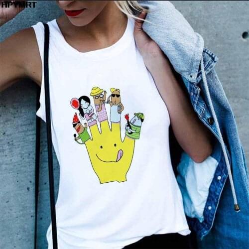 Women Fashion Tank Tops Sexy Fun hand Print Lady Casual Harajuku Loose Sleeveless Tshirt Female Top Clothing Summer Vest Woman