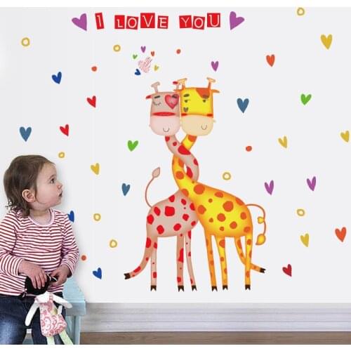 Giraffe Heart Love Height Measure Wall Stickers For Kids Rooms Children Wall Decals Home Decor Nursery Room Decoration