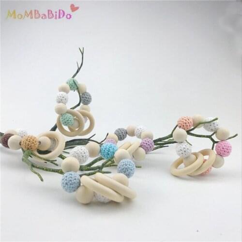 Beautiful Baby Rattle 1Pcs Toy Wooden Teether Ring Crochet Wooden Beads Can Chew Pram String Diy Bracelet Montessori Toys