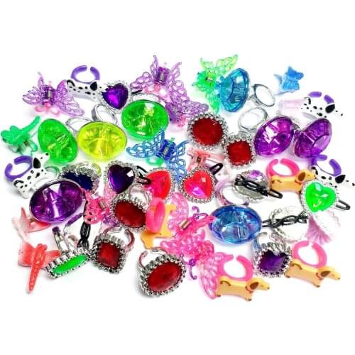 144pcs Girl Mix Hair Chips Diamond Rhinestone Rings Toys Princess Gift Pinata Loot Fillers Favors Novelty Birthday Party Favours