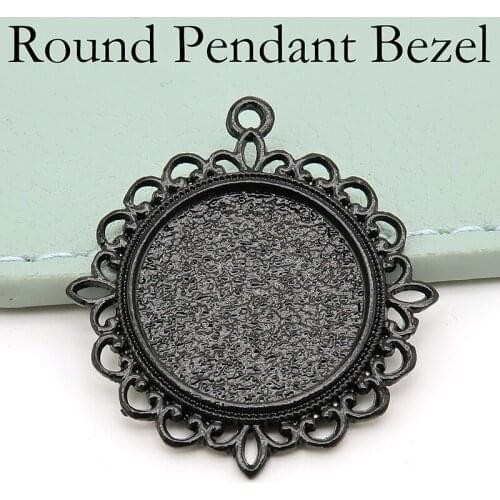 20 Pcs - Black Pendant Trays 20mm 25mm Round Bezel Blanks Silver Bronze Copper Gold Cameo Setting for Cabochons Resin