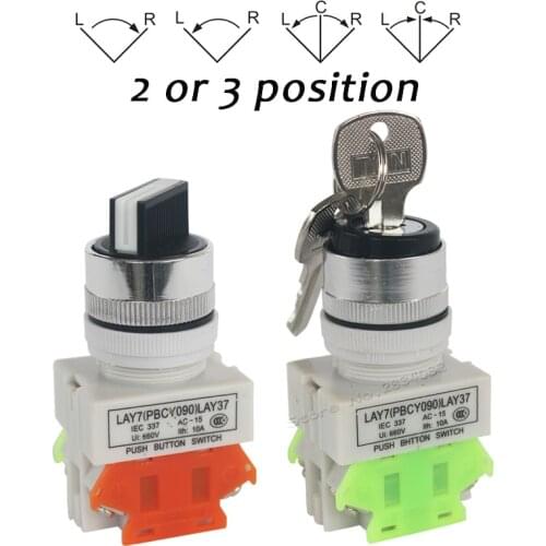 22mm Maintained Key Lock Selector Push Button Switch 2/3 Position 2NO 1NO1NC Latching Rotary Switch Fixed Y090 Reset Key switch