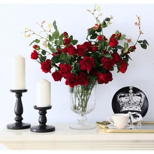 5Pcs 5 head flannel rose artificial flower home decoration fake flowers bouquet wedding road leads simulation rose flower branch