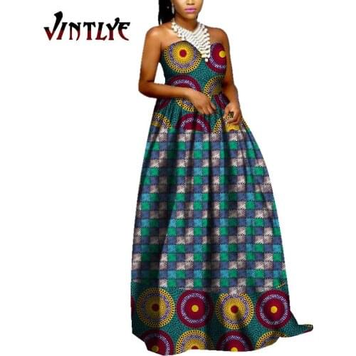 2020 African Dresses for Women Bazin Riche Ankara Print Patchwork Long Dresses Dashiki African Design Clothing WY6245