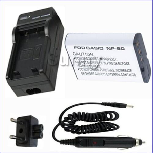 Battery + Charger for Casio NP-90,NP90 and Casio Exilim EX-H10,EXH10,EX-H15,EXH15,EX-H20G,EXH20G,EX-FH100,EXFH100 Digital Camera