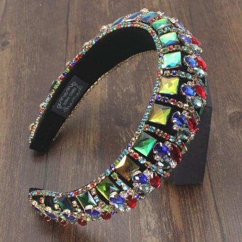 Bohemia Full Crystal Flower Padded Headbands Baroque Luxurious Rhinestones Sponge Hairbands for Women Sparkly Novelty Headbands