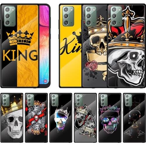 Golden King Queen For Samsung A70 A50 A40 A30 A20 A10 Note 20 10 9 8 Ultra Lite Plus Tempered Glass Phone Case