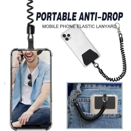 Elastic Rope Bungee Cord Old Man Mobile Phone Anti-Loss Strap Running Phone Anti-Loss 1 Spiral Elastic Rope + 2 Patch Dropship