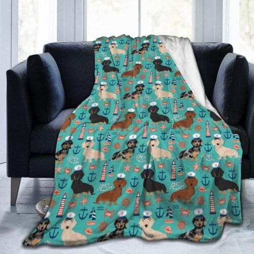 Dachshund Sailors Nautical Dog Patterninches Fleece Throw Blanket for Couch Sofa or Bed Throw Size Soft Fuzzy Plush Blanket