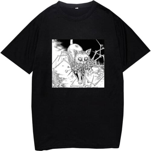 Men Vogue T-Shirt Fashion Harajuku Tomie Junji Ito Summer Tops 90s Boys and Girls Graphic Tee Crazy Cat Clothing