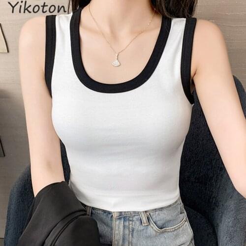 Cotton T-shirt Feminina Summer T Shirt Women Solid White Gary Slim 2021 New Sleeveless O-Neck Top Tee Sexy Fashion Lady Clothing
