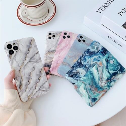 Glossy Retro Square Black White Purple Marble Phone Case For iPhone 12 Mini 11 Pro XS MAX XR X 7 8 Plus SE 2020 Soft Back Cover