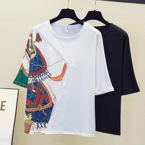 GGRIGHT Cotton Tshirt Women Patchwork Tops Camiseta Mujer Print Tee Shirt Femme Oversized Woman T-shirt 2021 Vetement Femmes