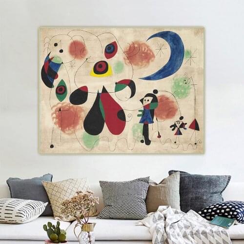 Joan Miro《Women, Moon, Birds》Abstract Canvas Oil Painting Artwork Poster Picture Wall Hanging Decor Home Living Room Decoration