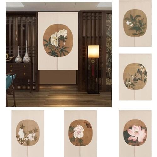Chinese Lotus Bedroom Door Curtain Geomantic Half Panel Curtain Kitchen Partition Curtain Home Decoration