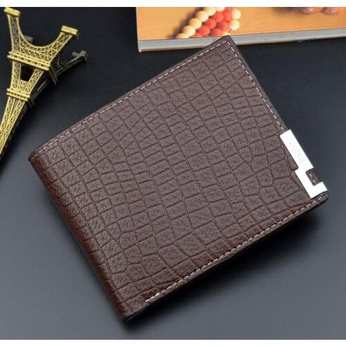 New Style Wallet Mens Short Card Holder Crocodile Pattern Soft Money Clip Male Fashion Horizontal Metal Plate Coin Purses