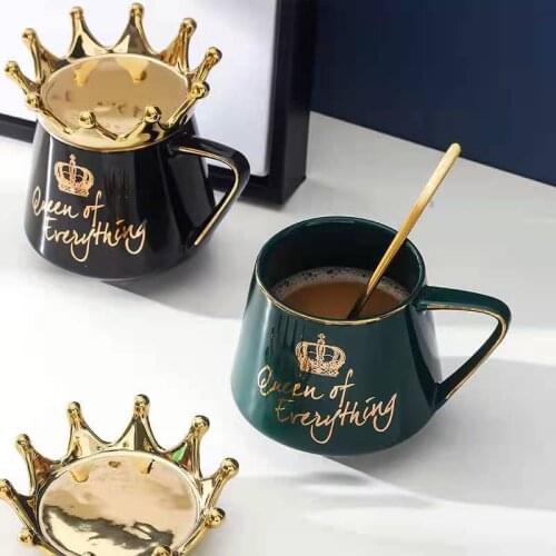 Creative Crown Ceramic Mug Pink Cute Coffee Mug Nordic Milk Cup with Spoon Lids Coffee Cup Water Mugs Holiday Souvenirs Gift