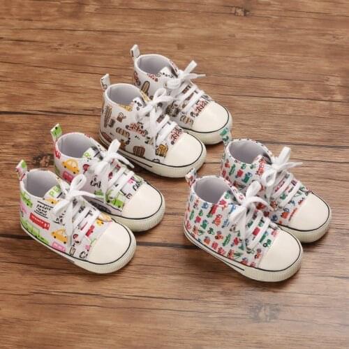 Baby Canvas Classic Sports Sneakers Newborn Baby Boys Girls Print car First Walkers Shoes Infant Toddler Anti-slip Baby Shoes