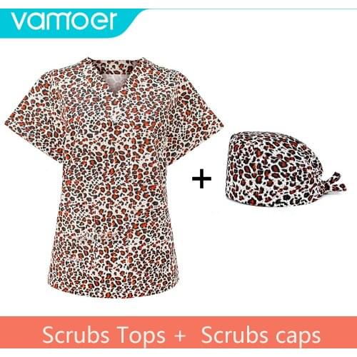 Scrub tops Leopard print spa uniforms women scrubs lab coat Slim Fit top scrub clothes Unisex beauty salon Pet shop uniforms