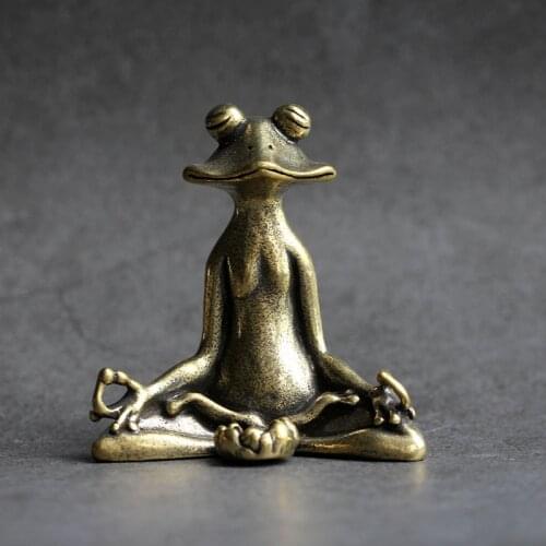 Retro Brass Meditate Zen Buddhism Frog Statue Small Ornament Copper Animal Sculpture Incense Burner Home Desk Decoration Tea Pet