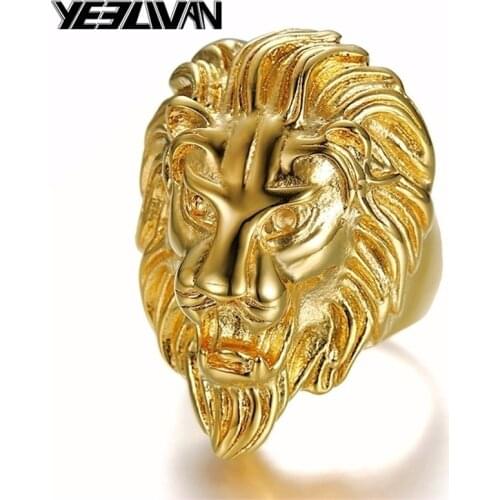 Size 7,8,9,10,11,12,13,14,15 Fashion Rock Punk Lion Men Rings Titanium Steel Jewelry Vintage Gold Silver Color Big Animal Rings