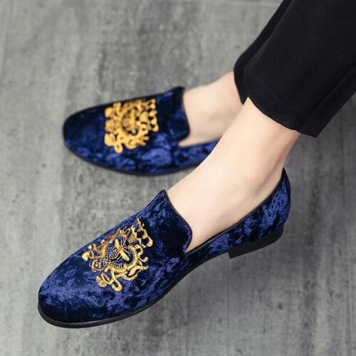 QUAOAR New Mens Suede Soft Penny Loafers Embroidered Design Flat Slip-On Formal Mens Velvet Loafer Dress Shoes Big Size 38~45