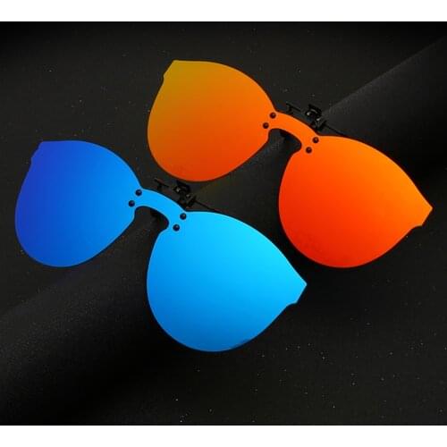 Men Rimless Oversize Clip On Sunglasses Polarized Fishing Driving Eyewear Blue Mirrored Flip Up Sun Glasses Clip Glasses UV400