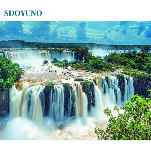 SDOYUNO Abstract Painting By Numbers For Adults Waterfall Scenery 60x75cm DIY Paint By Numbers On Canvas Frameless Hand Painting