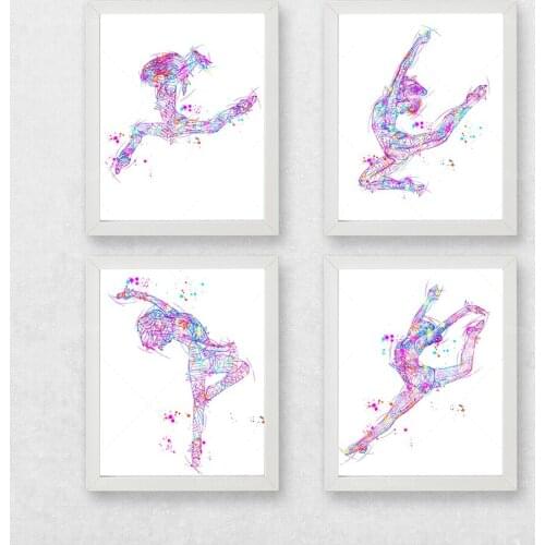 Ensemble de 4 tirages bruts de croquis de danse moderne, affiche moderne de danse, ensemble moderne de croquis de danse, art mod