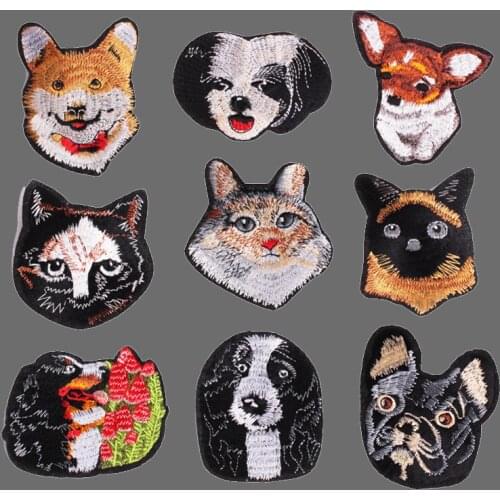 Cartoon animal Dog Cat Embroidery Patch Iron On Sew On Patches for DIY Clothes T-shirt Cloth Sticker Decorative Appliques