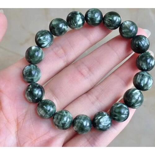 Genuine Natural Green Seraphinite Gemstone Bracelet 10mm Women Men Round Beads Fashion Jewelry Seraphinite Beads AAAAA
