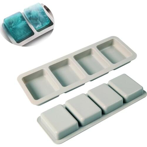 New 4 Cavity Square Soap Silicone Mold for Making Soaps 3D Diy Handmade Mould Decoration Wax Candle Cake Tray Tools